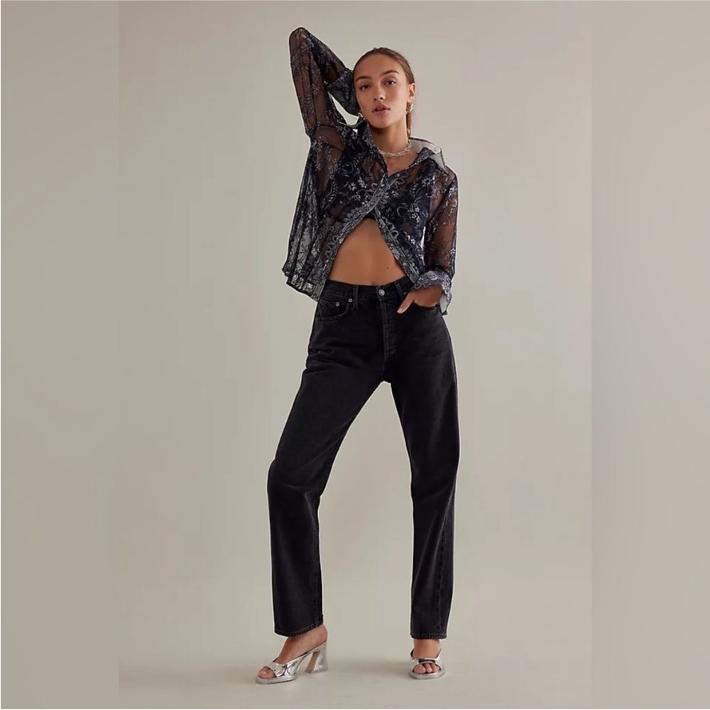 Maeve Sheer Foil Lace Top